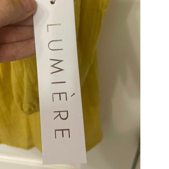 Lumiere Cotton Gold V Neck Puff Sleeve Ruffle Relaxed Fit Shorts Romper New Med - Picture 11 of 13